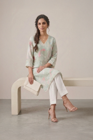 Mint floral kurta for women by Ivory by Radhika