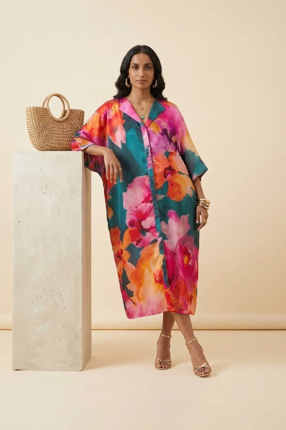 Floral Satin Kaftan