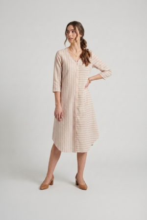 beige shirt dress striped cotton midi dress ivory by radhika