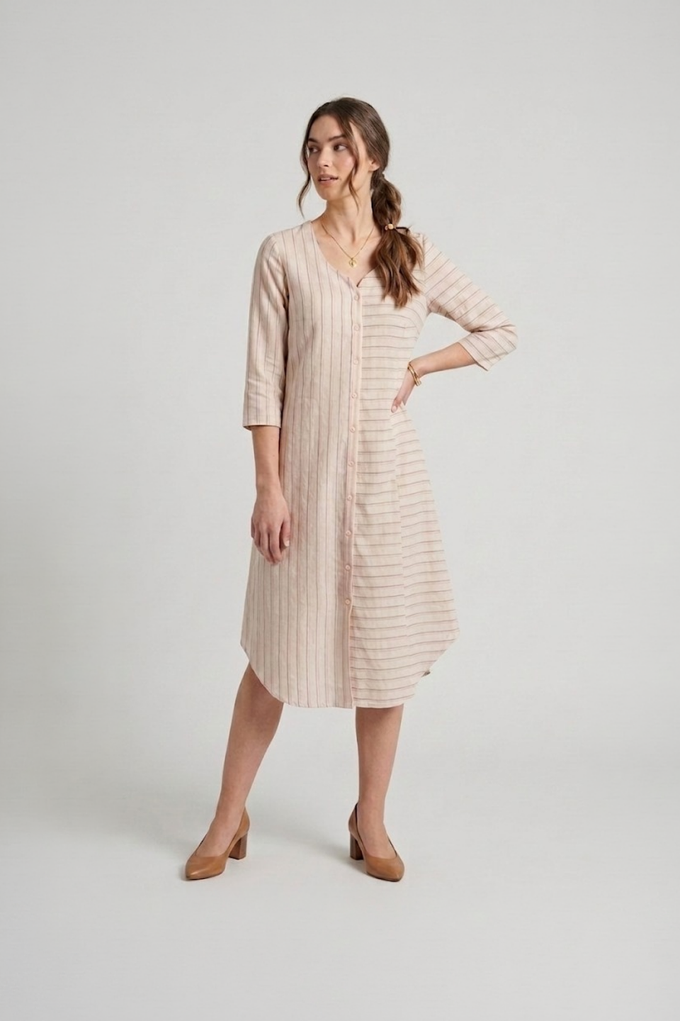 beige shirt dress striped cotton midi dress ivory by radhika