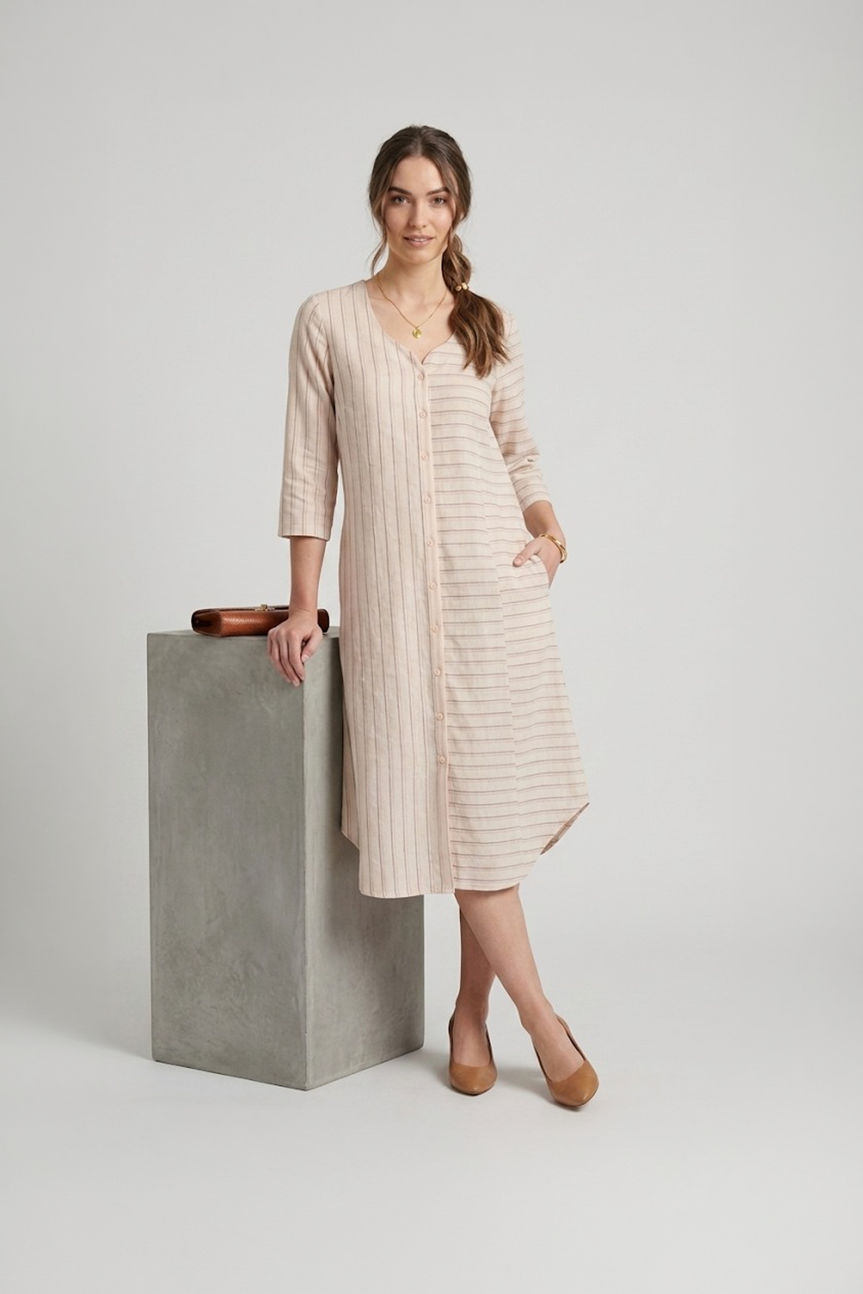 beige shirt dress striped cotton midi dress ivory by radhika