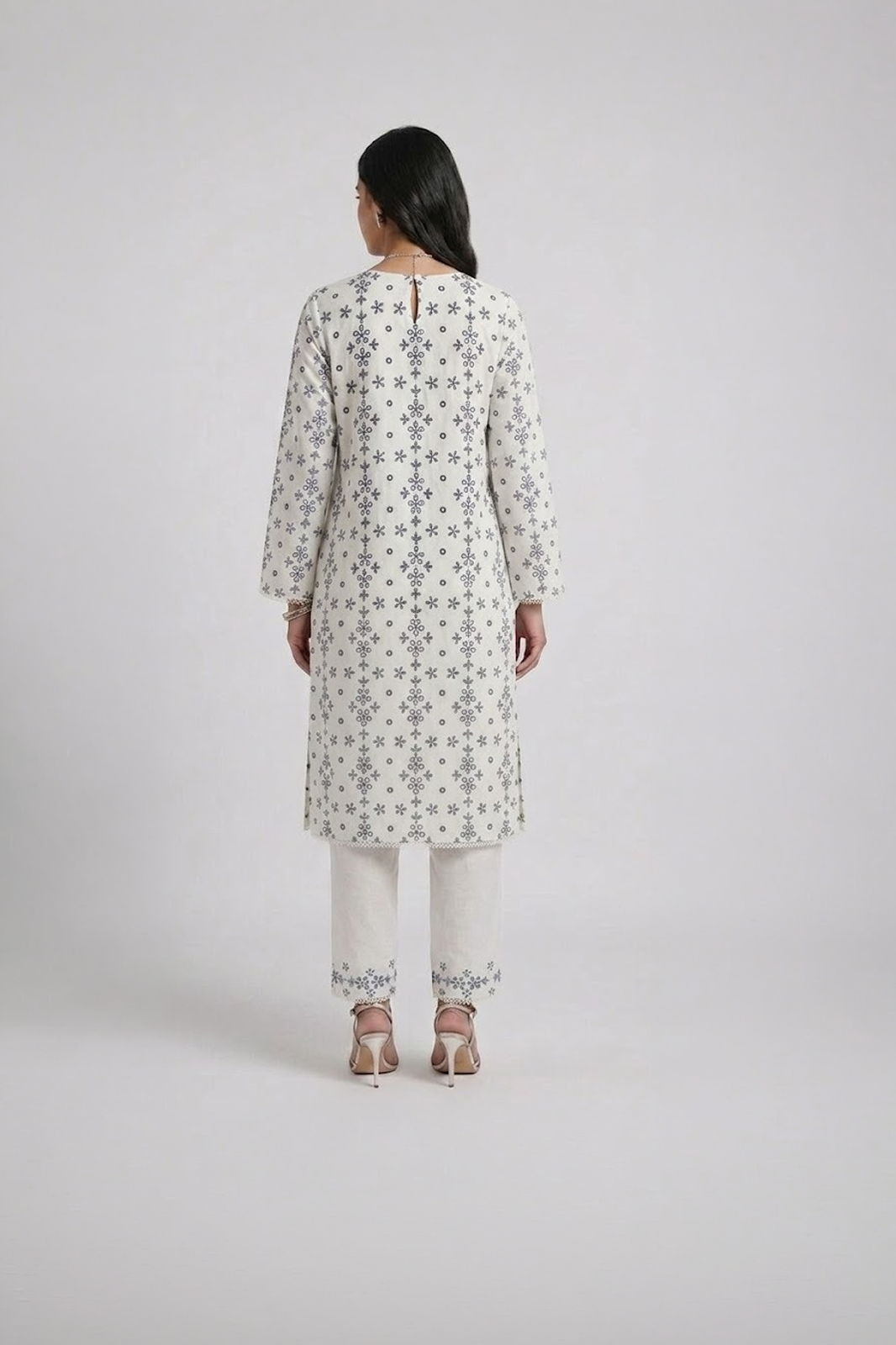 Ivory Snowflake Printed Kurta Suit