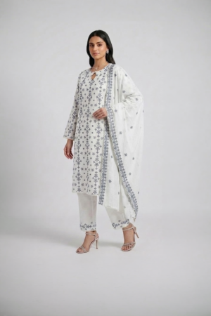 Ivory Snowflake Printed Kurta Suit