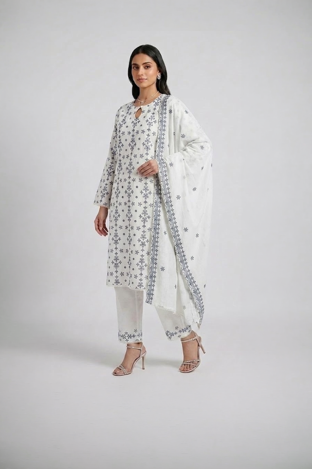 Ivory Snowflake Printed Kurta Suit