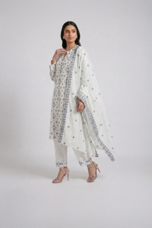 Ivory Snowflake Printed Kurta Suit