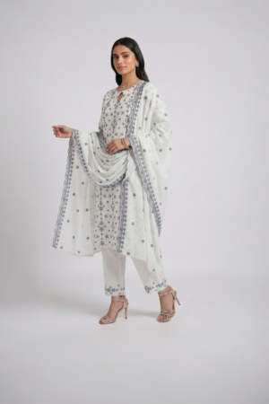 Ivory Snowflake Printed Kurta Suit