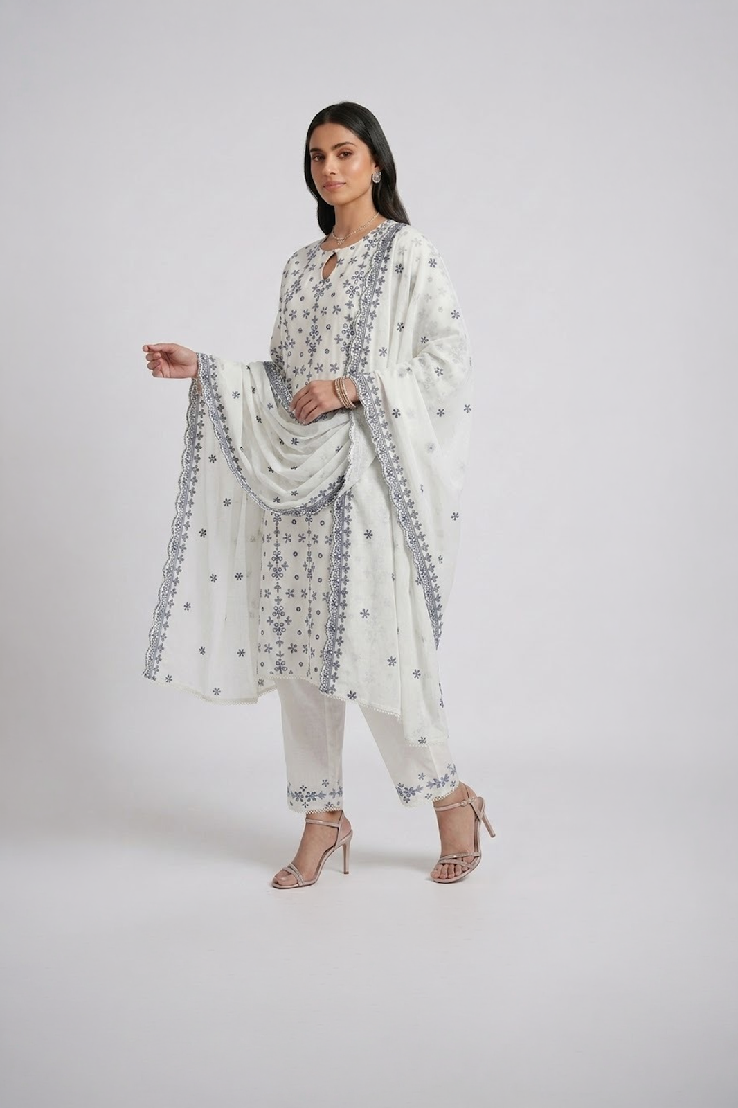 Ivory Snowflake Printed Kurta Suit