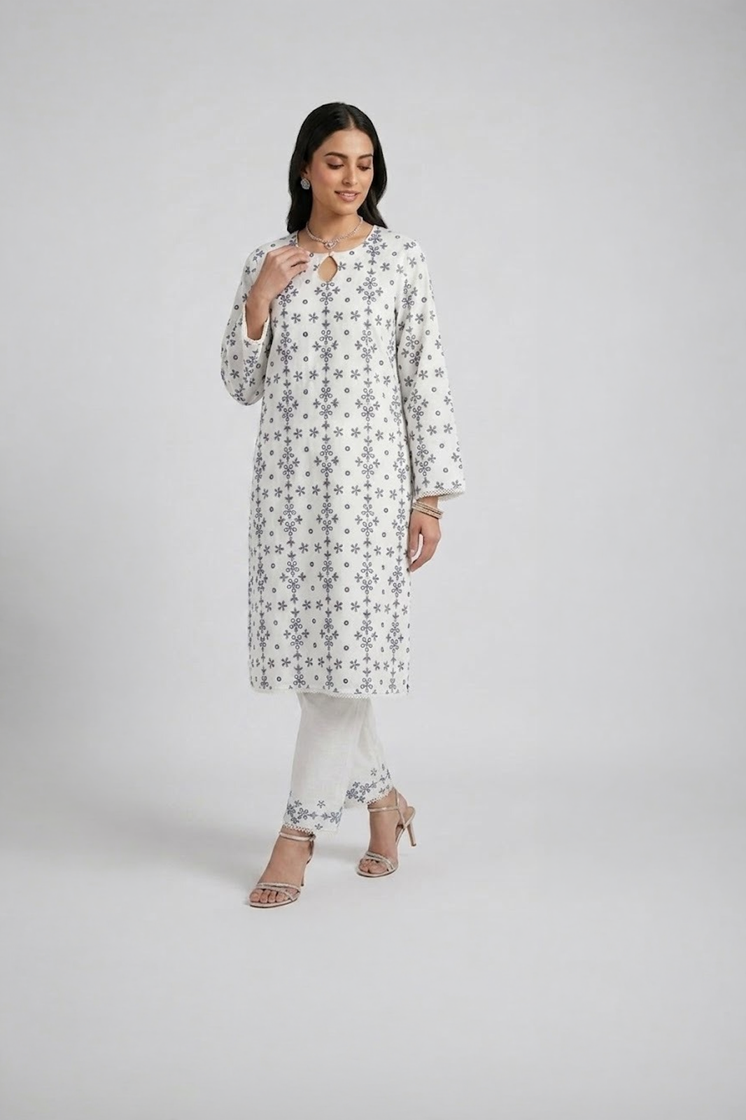 Ivory Snowflake Printed Kurta Suit