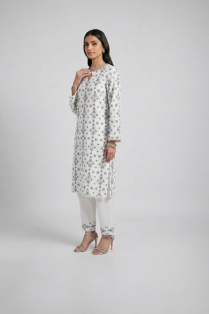 Ivory Snowflake Printed Kurta Suit