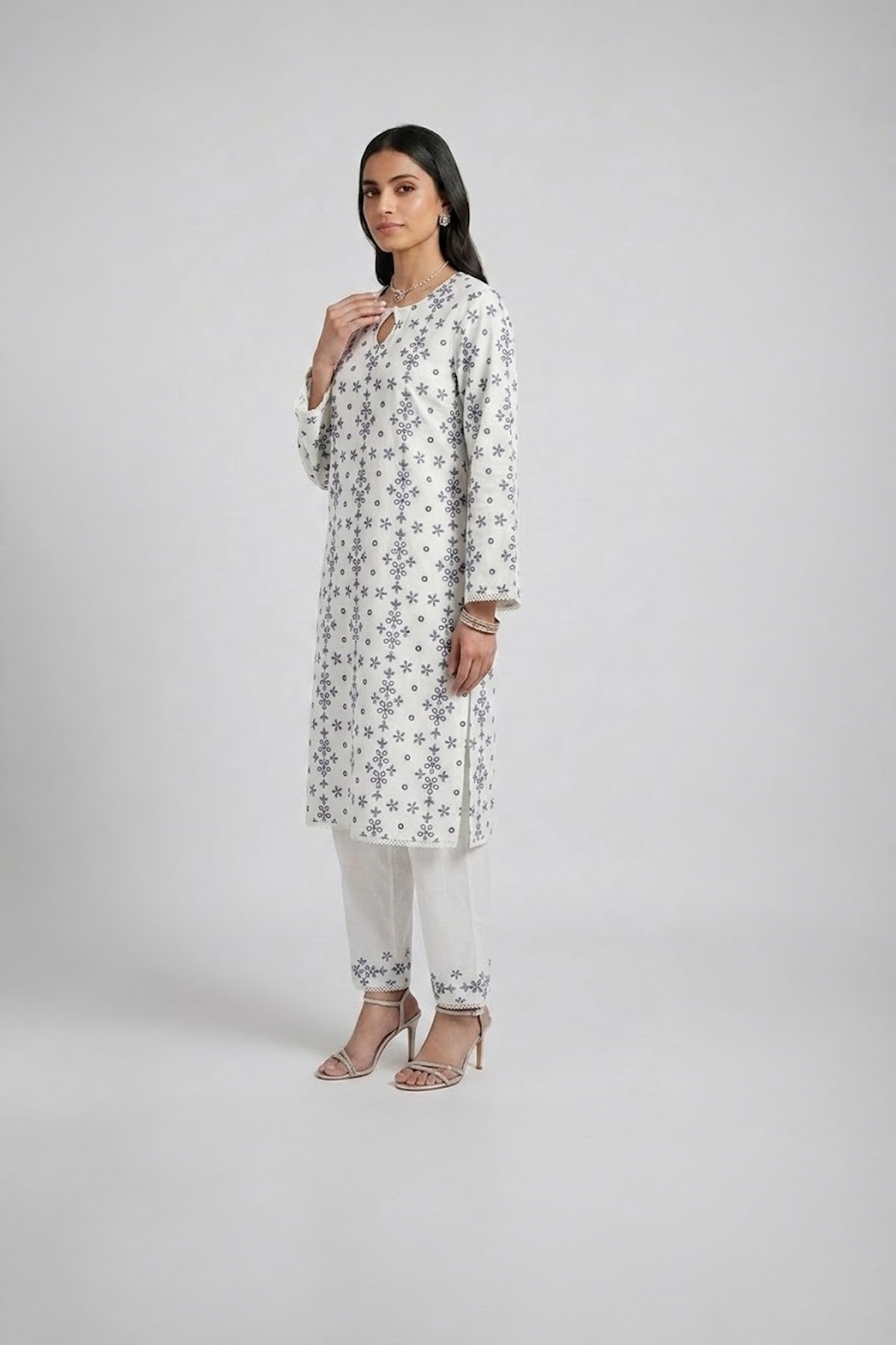 Ivory Snowflake Printed Kurta Suit