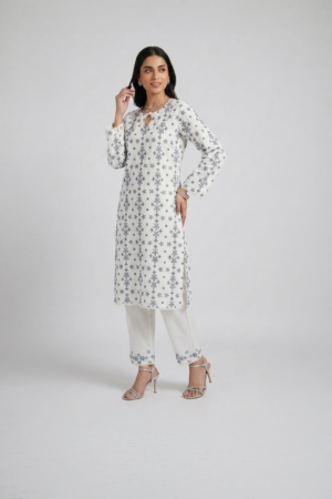 Ivory Snowflake Printed Kurta Suit