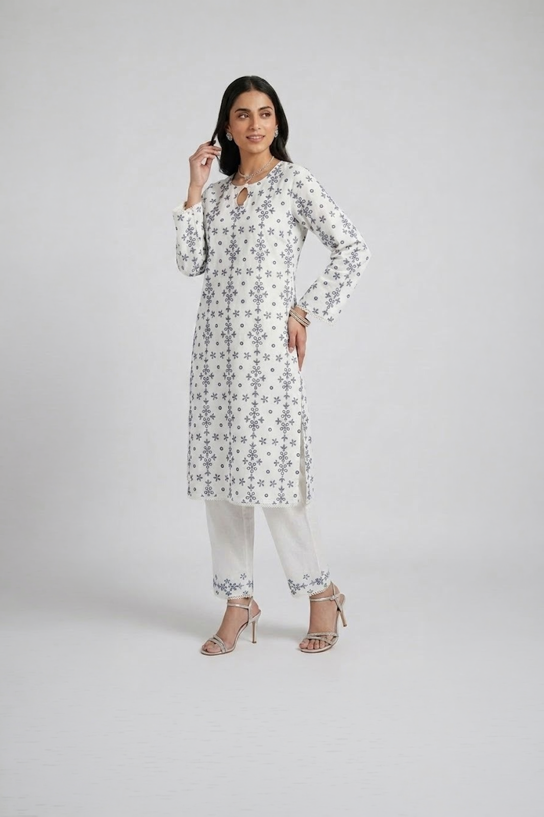 Ivory Snowflake Printed Kurta Suit