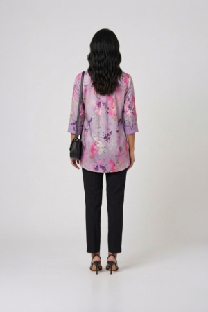 lilac floral satin shirt with black pants for women