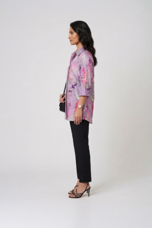 lilac floral satin shirt with black pants for women