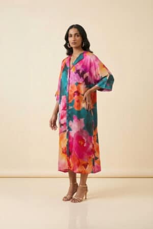 Floral Satin Kaftan Dress
