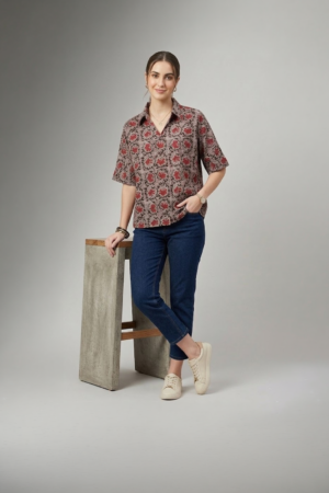 printed cotton shirt for women with floral pattern and relaxed fit