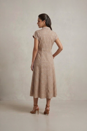 Beige Shirt Dress with collar neckline and short sleeves