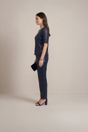 navy blue sequin co ord set for women with top and pants