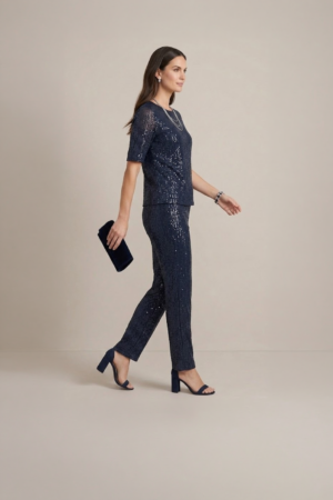 navy blue sequin co ord set for women with top and pants
