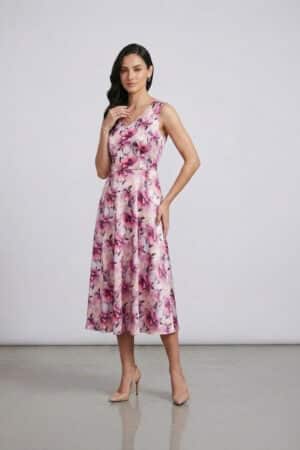 Pink Floral Sleeveless Midi Dress for women by Ivory by Radhika