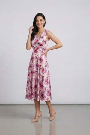 Pink Floral Sleeveless Midi Dress for women by Ivory by Radhika