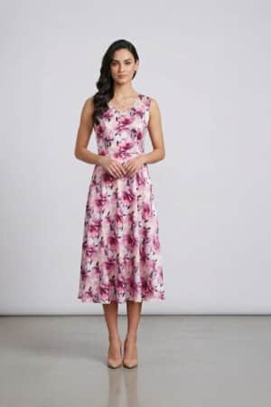 Pink Floral Sleeveless Midi Dress