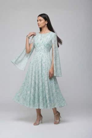 Pastel Floral Cape Dress for women by Ivory by Radhika