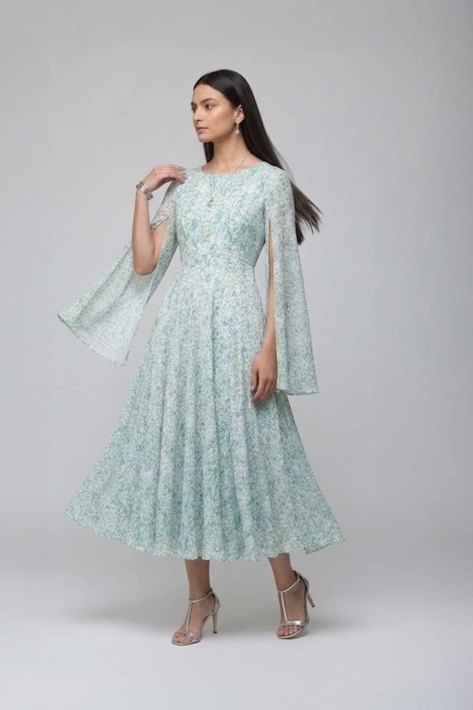 Pastel Floral Cape Dress