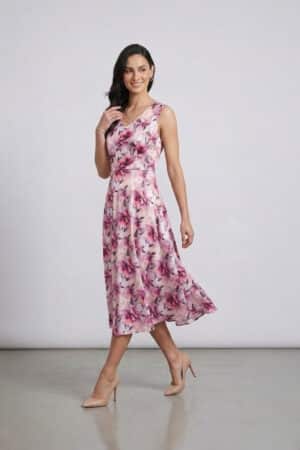 Pink Floral Sleeveless Midi Dress for women by Ivory by Radhika