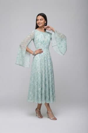 Pastel Floral Cape Dress for women by Ivory by Radhika