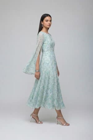 Pastel Floral Cape Dress for women by Ivory by Radhika