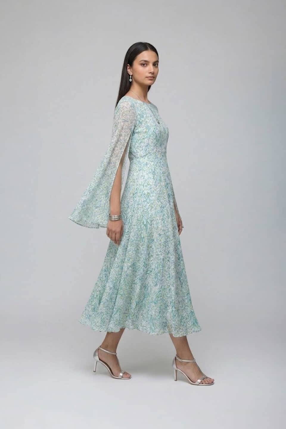 Pastel Floral Cape Dress for women by Ivory by Radhika