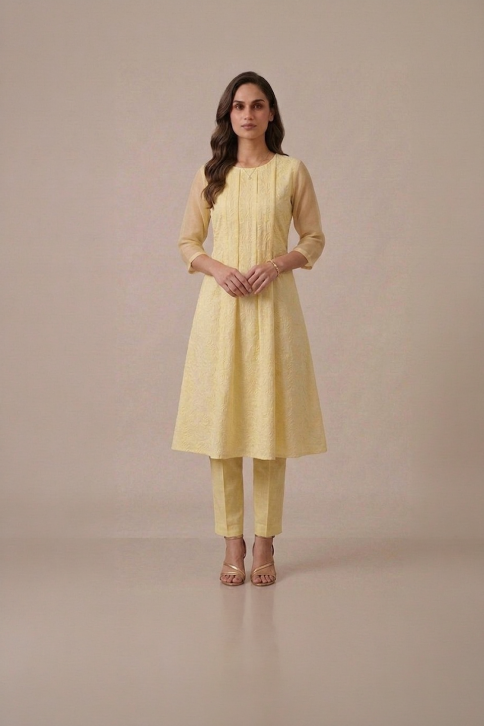 Pastel Yellow Textured Kurta Set