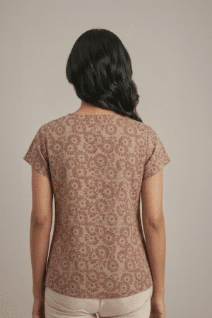 Beige Floral Cotton Top styled with cream trousers
