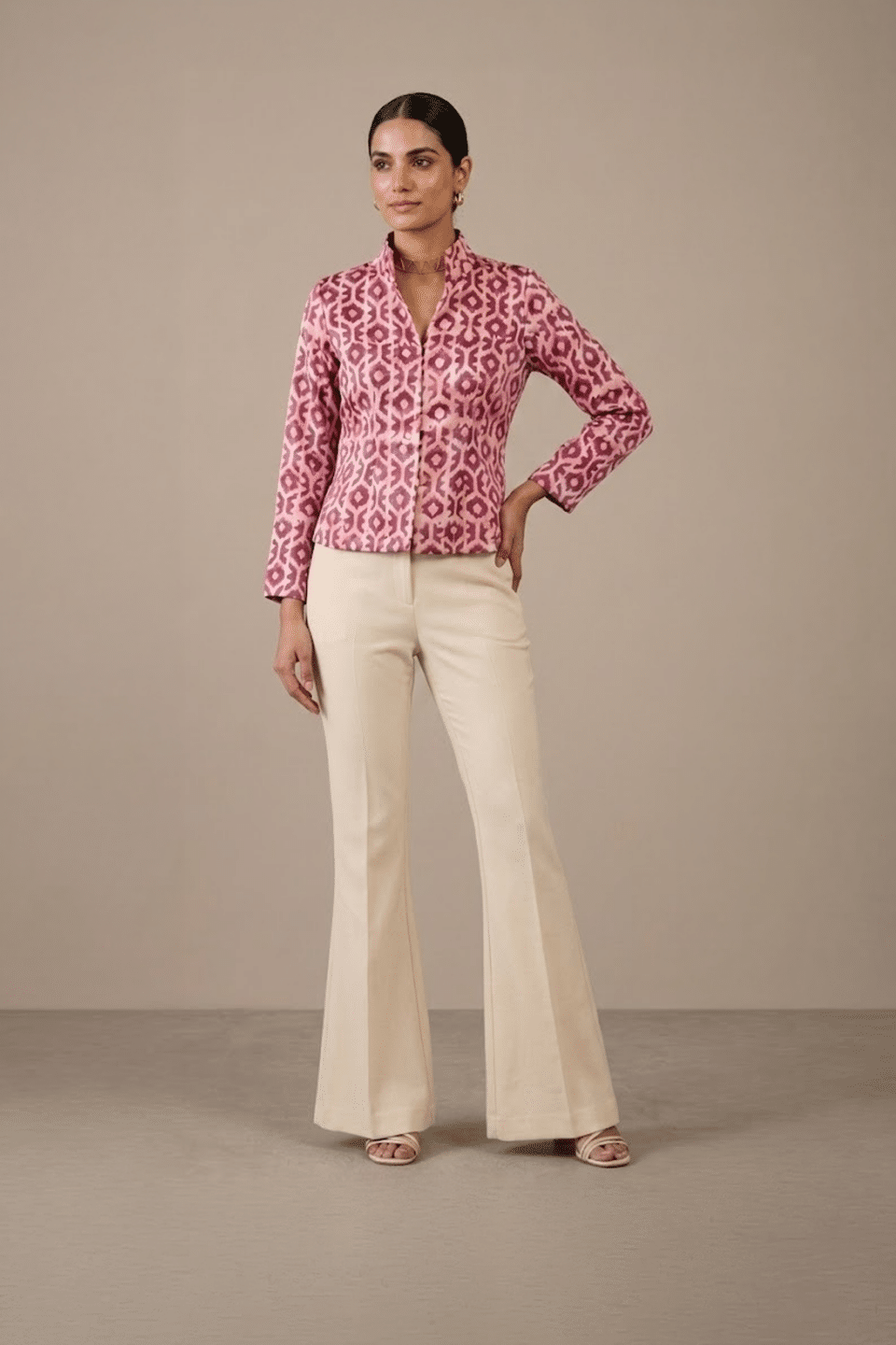 Pink Geometric Print Short Jacket