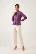 Purple bandhani top with high collar and full sleeves