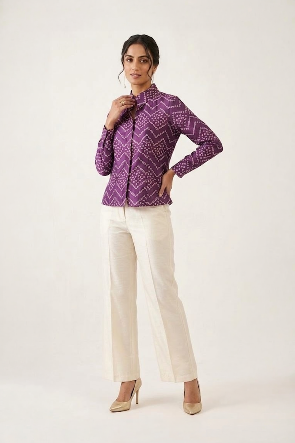 Purple Bandhani Print Shirt Top