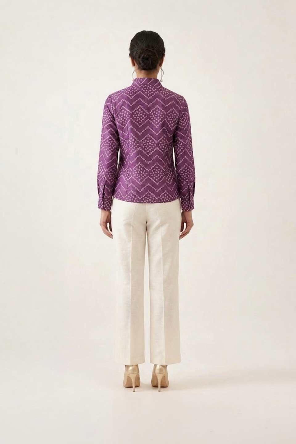 Purple bandhani top with high collar and full sleeves