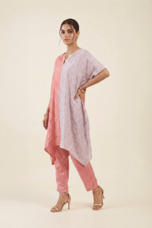 Coral lilac kaftan pant set with embellishments and matching coral pants