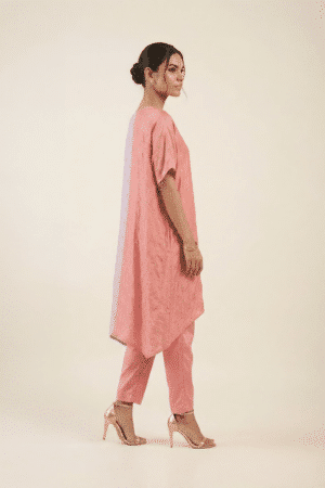Coral lilac kaftan pant set with embellishments and matching coral pants