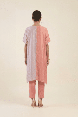 Coral lilac kaftan pant set with embellishments and matching coral pants