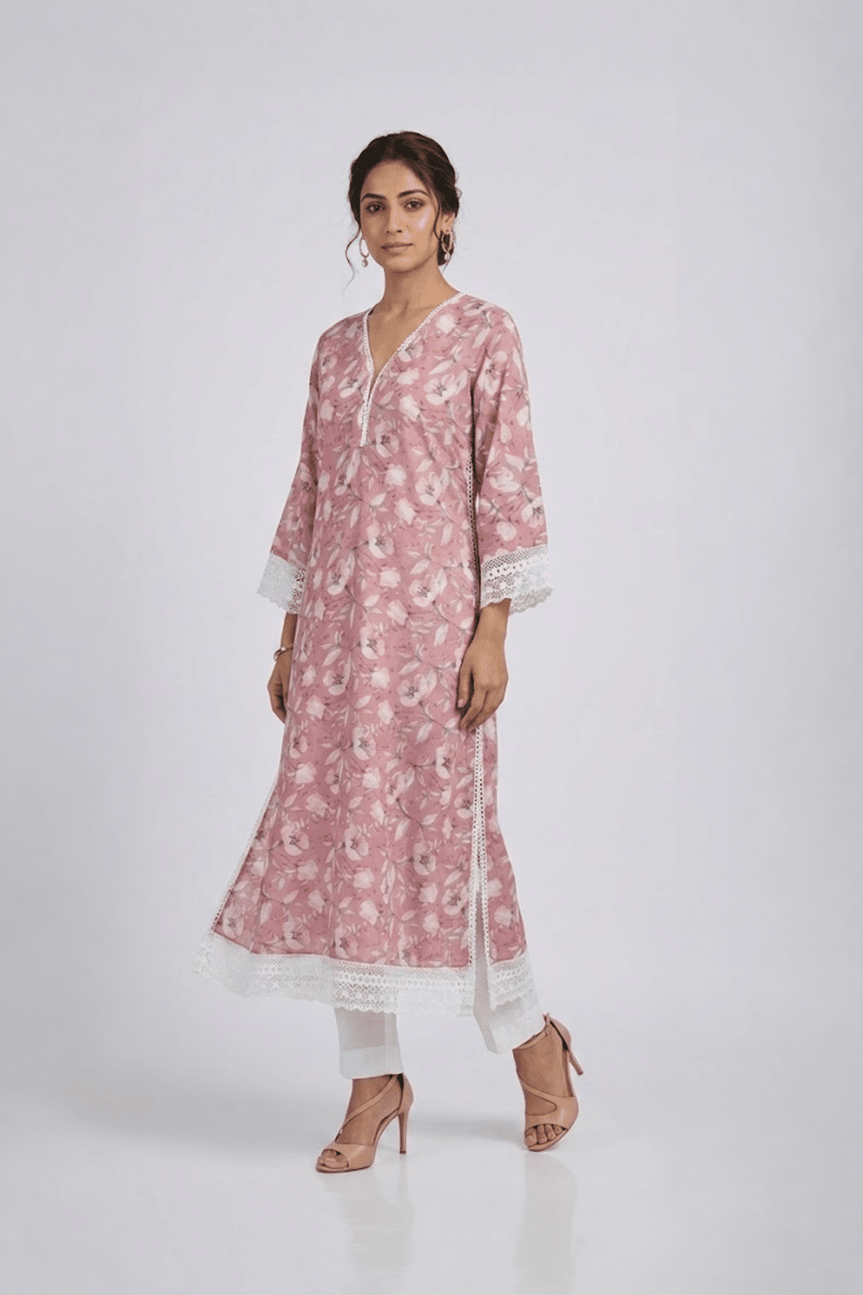 Dusty Pink Floral Lace Kurti
