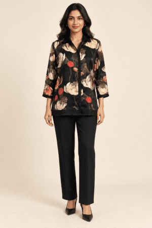 Midnight Black Pichwai Print Shirt front view