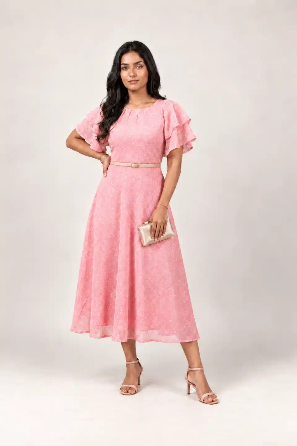 Soft Pink Flutter Sleeve Dress