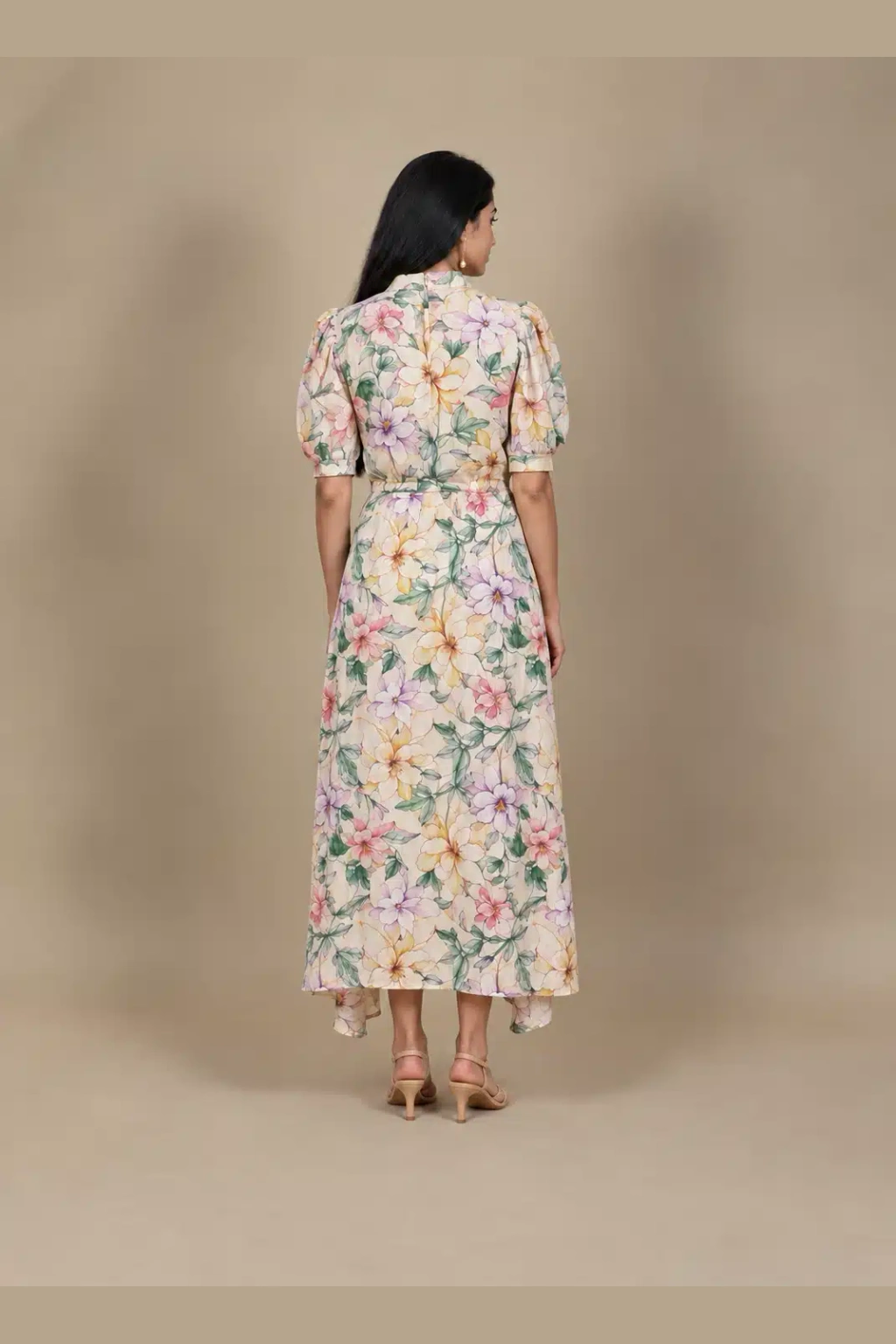 Back of Pastel Floral High Low Dress