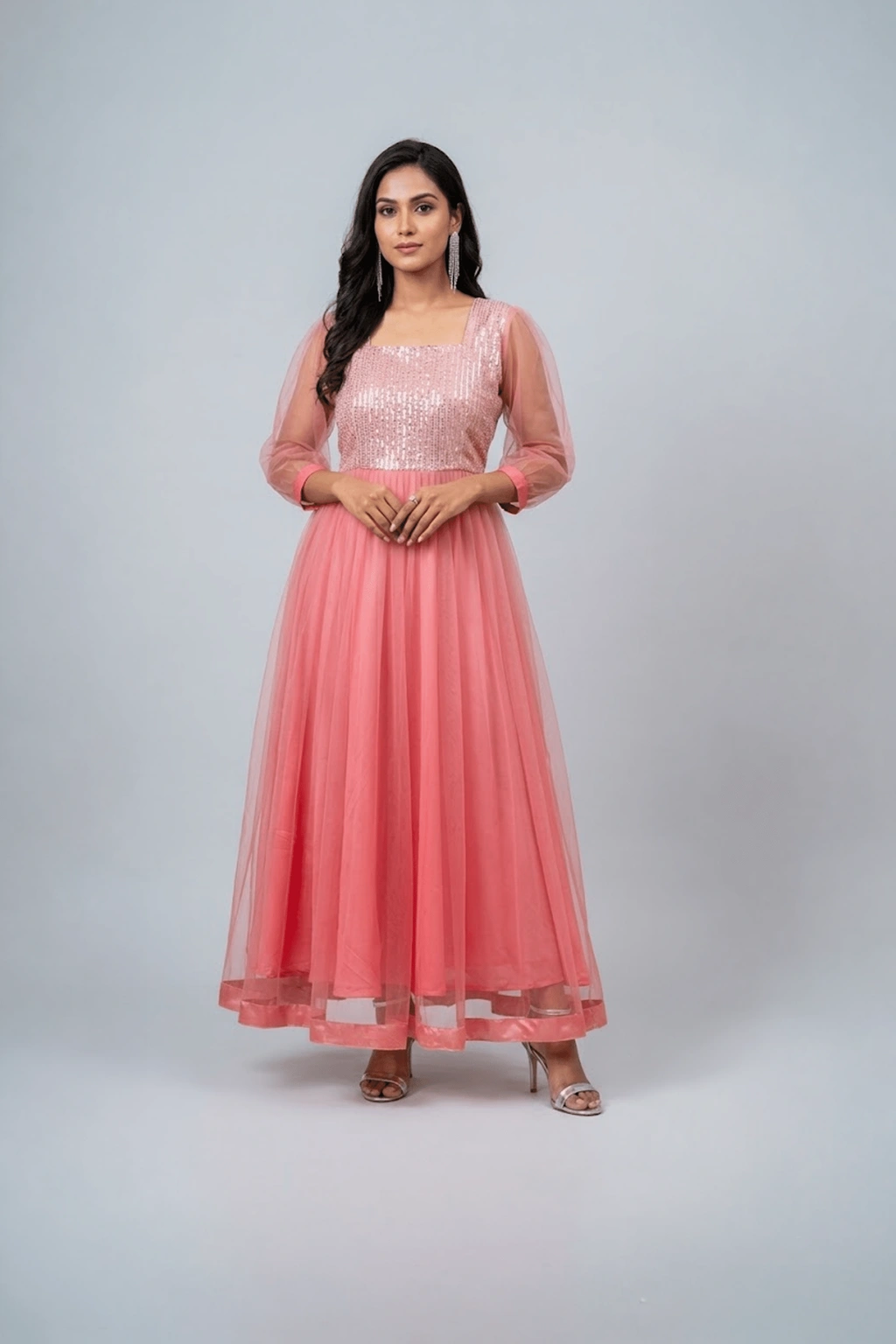 Shimmering Tulle Gown on its original product model